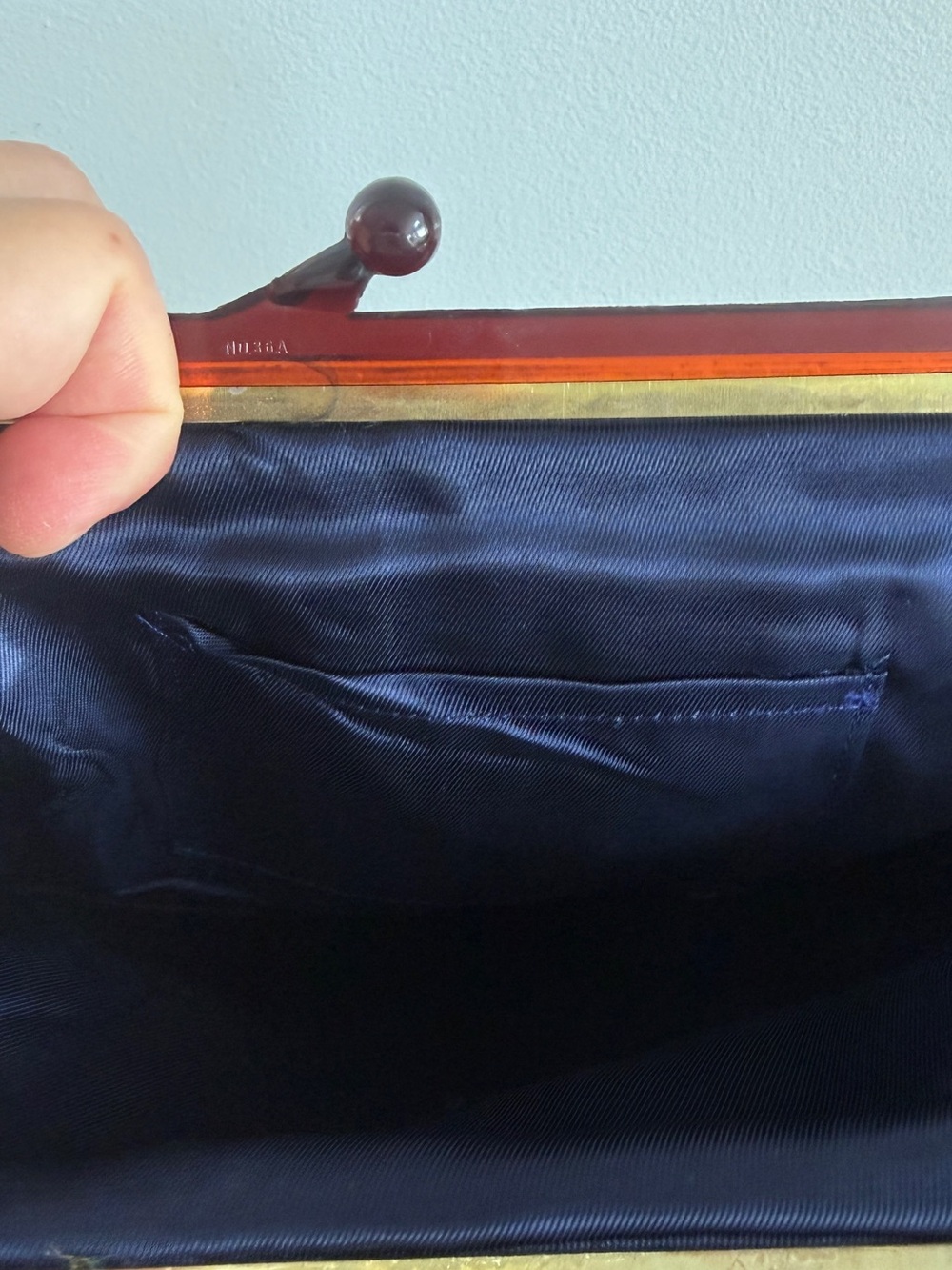 Vintage blue satin silk / satin clutch - Picture 15 of 15